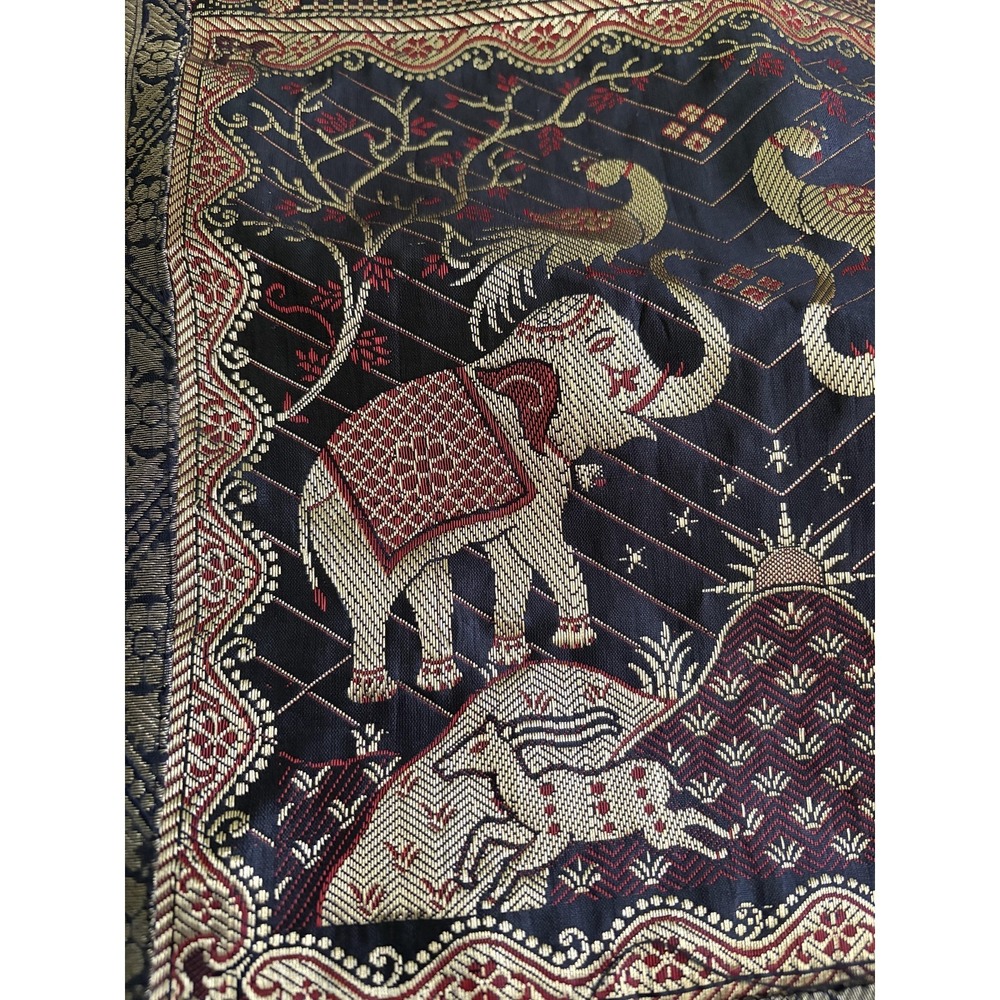 Indian Elephant Quilt Bedspread 102x88 Black Gold Silk Look Throw Decor Boho - Picture 10 of 12